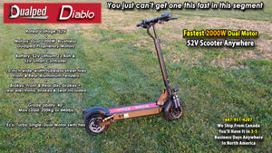 Dualped Diablo 52V Dual 2000W Dualped Proprietary Motors up to 75km/h 47mph ONLY $1599 USD available now